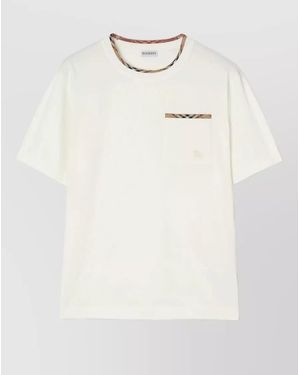 Burberry Check Detail Crew Neck Pocket T Shirt - White