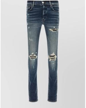Amiri Stretch Denim Jeans Belt Loops Five Pockets - Blue