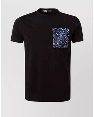 KARL LAGERFELD Pocket Graphic Print Round Neck T-Shirt - Black