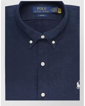 Ralph Lauren Linen Shirt Button Down Collar Long Sleeves - Blue