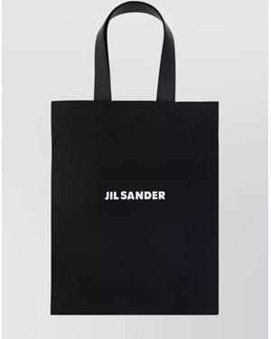 Jil Sander Linen Blend Medium Logo-Print Tote Bag - Black