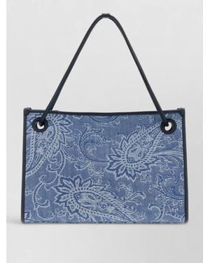 Etro Denim Medium Tote Eyes Paisley Pattern - Blue