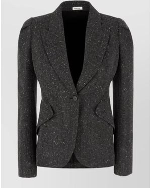 McQueen Tailored Stretch Wool Blazer Embroidered Design - Black