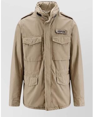 Aspesi Field Cotton Jacket Hood And Pockets - Natural