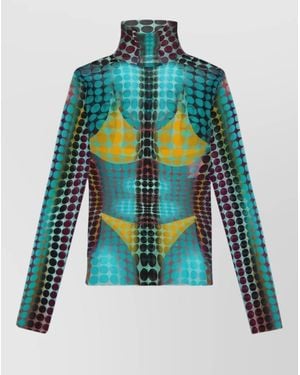 Jean Paul Gaultier Printed High-Neck Long-Sleeve Top - Blue
