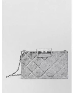 Tory Burch Fleming Leather Clutch Bag - Gray