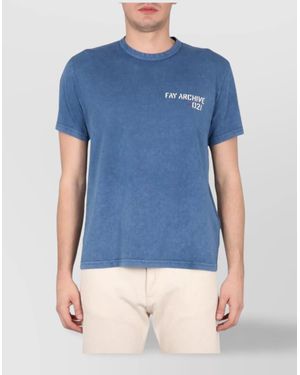 Fay Logo Print Crewneck T-Shirt - Blue