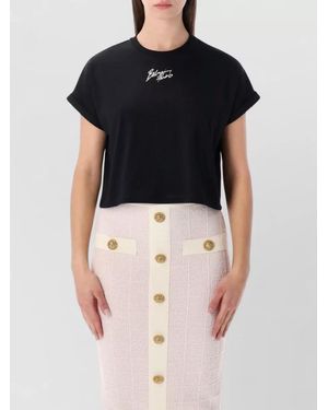 Balmain Cropped Knit Logo Tshirt Paris - Black