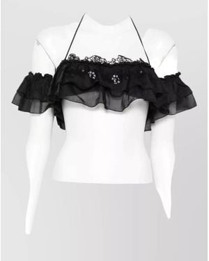 Ermanno Scervino Embroidered Off Shoulder Cropped Lace Top - Black