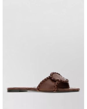 Burberry Leather Flat Sandals Open Toe Braided Strap - Brown