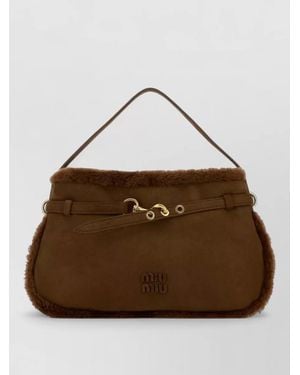 Miu Miu Shearling Shoulder Bag Featuring Fur Trim Handle - Brown