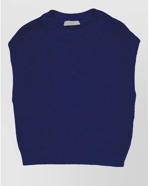 Zanone Knit Top Sleeveless Design Ribbed Collar - Blue