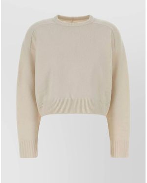Loulou Cropped Knit Sweater Crew Neck - White