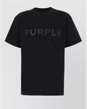 Purple Cotton Crew Neck Short Sleeve T Shirt - Black
