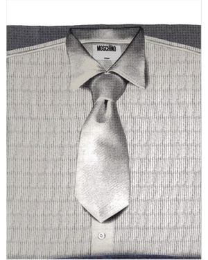 Moschino Printed Silk Scarf With Stripes And Ties - Metallic