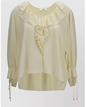 Chloé Long Sleeve Blouse Asymmetric Hem Ruffles - Natural