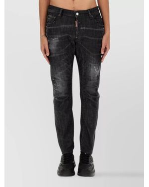 DSquared² Slim Fit Distressed Biker Jeans - Black