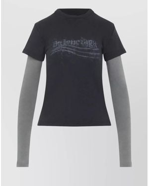 Balenciaga Layered Graphic Print T-Shirt With Double Sleeves - Blue