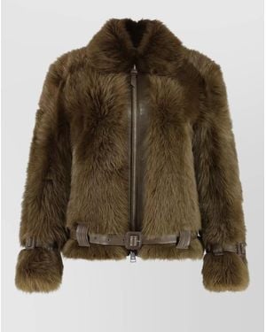 Tom Ford Faux Fur Leather Jacket Belted Waist - Brown