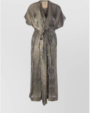 Uma Wang Oversized Long Dress With Embroidery And Belt - Gray