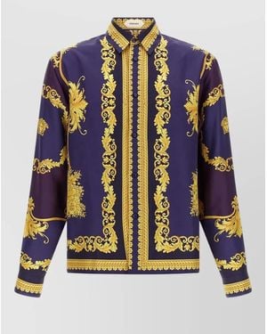 Versace Barocco Pattern Twill Shirt Tailored Fit - Blue