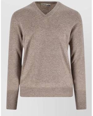 Ballantyne V Neck Knitted Sweater Long Sleeves - Brown