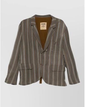 Uma Wang Striped Jacket Tie Back Notch Lapel Pockets - Brown