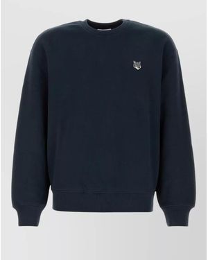 Maison Kitsuné Cotton Sweatshirt Relaxed Fit Cuffed Hem - Blue