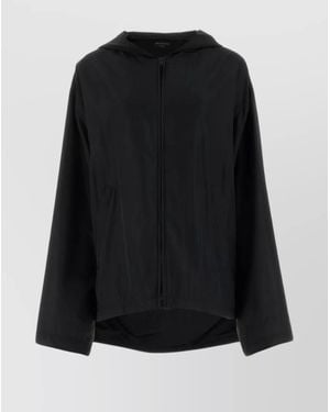Balenciaga Logo Print Hooded Nylon Jacket - Black