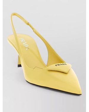 Prada Triangle Logo Leather Slingback Heeled Sandals - Yellow