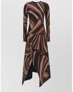 PUCCI Printed Lurex Jersey Long-Sleeve Asymmetric Midi Dress - Multicolour