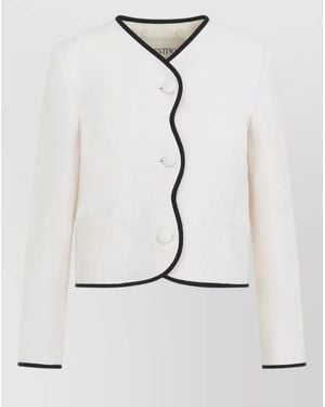 Valentino Couture Crepe Jacket Contrast Trim Scalloped - Natural