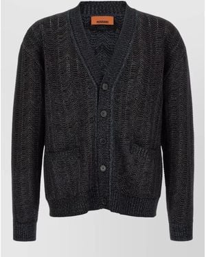 Missoni Ribbed V-Neck Zigzag-Knit Cardigan - Black