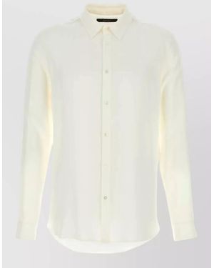 Gucci Crepe Shirt Tailored Collar Curved Hem Long Sleeves - White