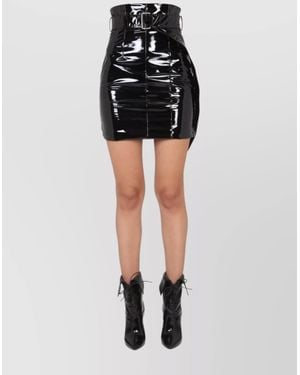 Philosophy Glossy Belted Mini Skirt With Side Slit - Black