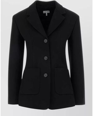 Loewe Wool Blend Blazer Notch Lapel Single Breasted - Black