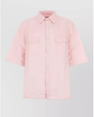 Willy Chavarria Short Sleeve Polyester Shirt Chest Pockets - Pink