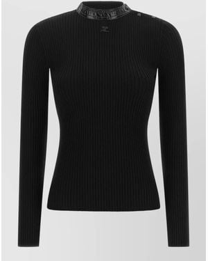 Courreges Vinyl Collar Sweater High Neck Buttons - Black