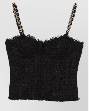 Balmain Chain Strap Sleeveless Top Sweetheart Neckline - Black