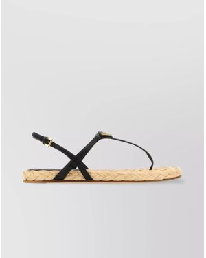 Prada Leather Thong Sandals With Braided Flat Sole - Metallic