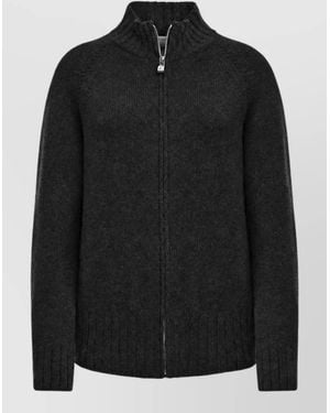 Malo Cashmere Fine-Knit Funnel-Neck Zip-Up Cardigan - Black