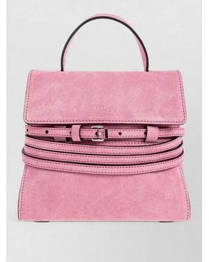 Moschino Shoulder Bag Suede Finish Adjustable Strap Buckle - Pink