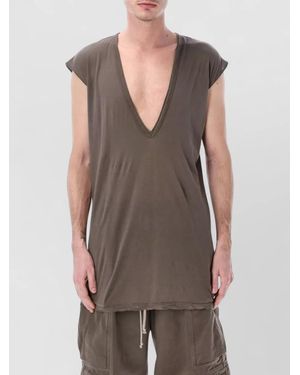 Rick Owens Deep V Longline Cotton Gauze Tank - Gray