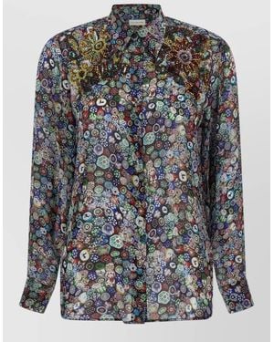 Dries Van Noten Glass Kaleidoscope Shirt Beaded Floral Pattern - Grey