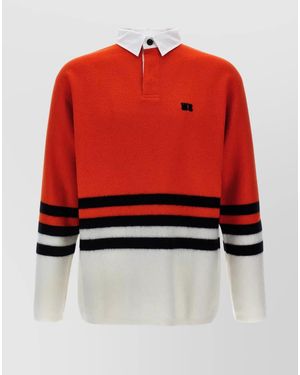 Wales Bonner 'Cipher' Striped Long Sleeve Polo Shirt - Red