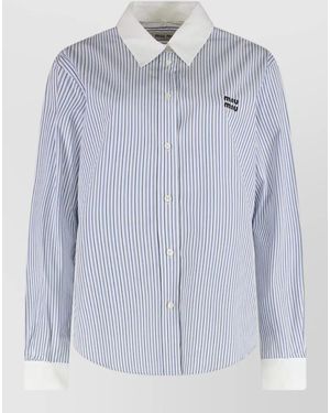 Miu Miu Long Sleeve Shirt Striped Pattern Contrast Collar - Blue