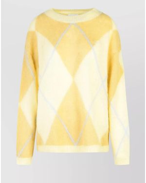 Ganni Mohair Blend Crew Neck Jumper - Yellow