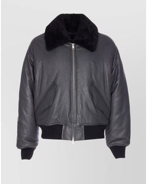 Ami Paris Leather Bomber Jacket - Black