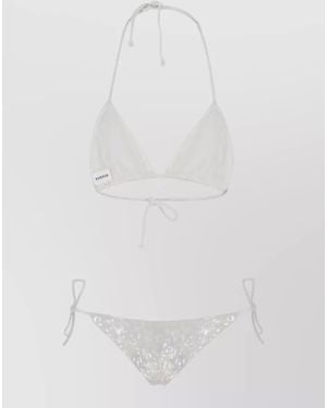 P.A.R.O.S.H. Halterneck Bikini Set Sequin Triangle Top - White