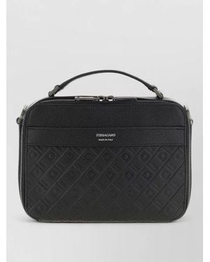 Ferragamo Leather Embossed Crossbody Shoulder Bag - Black
